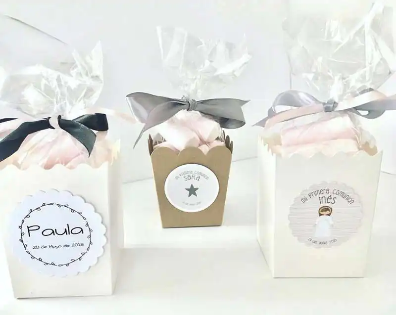 CAJA DE PALOMITAS PARA CHUCHES PARA COMUNIÓN, BAUTIZO, BODA O CUMPLEAÑOS