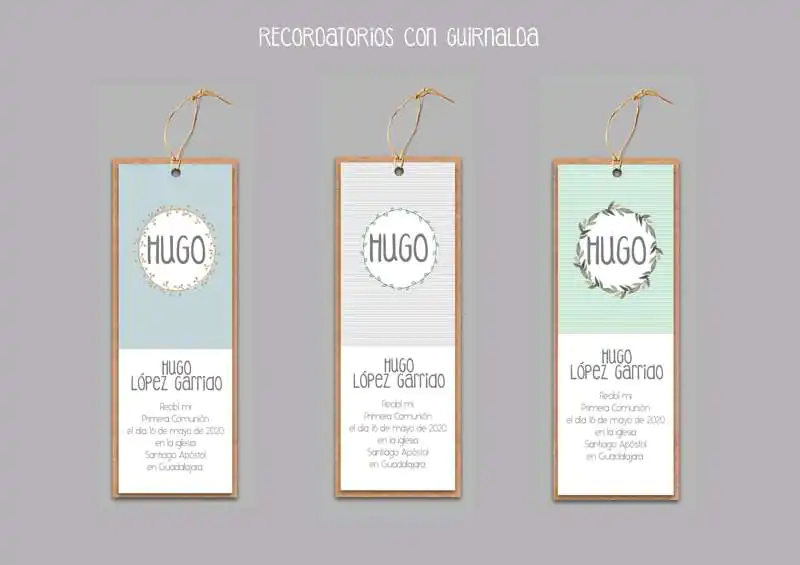 RECORDATORIO COMUNIÓN DE NIÑO MARCAPÁGINAS CON GUIRNALDA DOBLE CON CARTULINA KRAFT