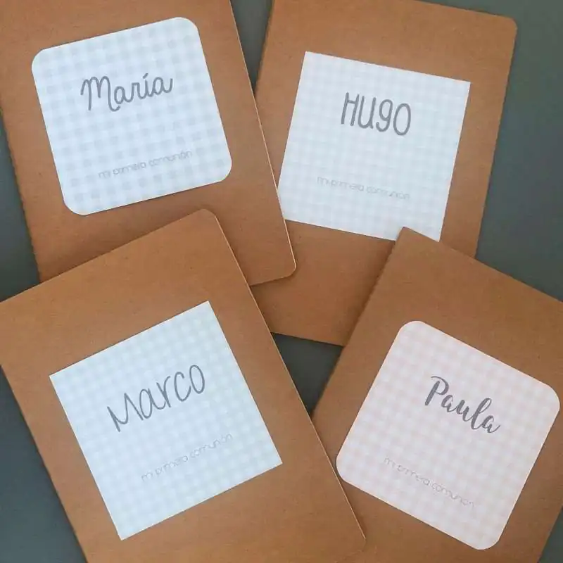 CUADERNO A5 KRAFT CON ETIQUETA VICHY PERSONALIZADA