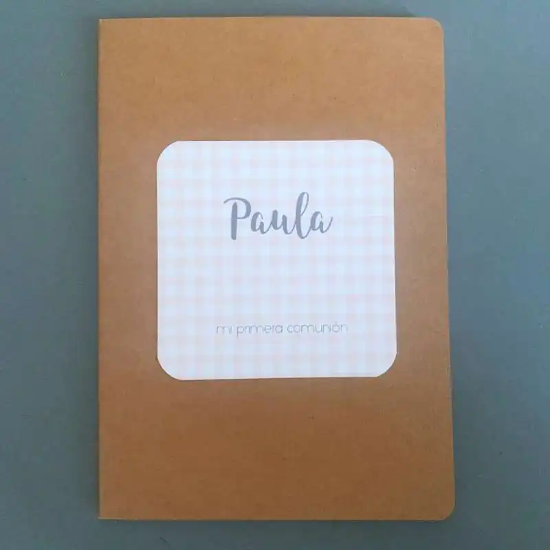 CUADERNO A5 KRAFT CON ETIQUETA VICHY PERSONALIZADA