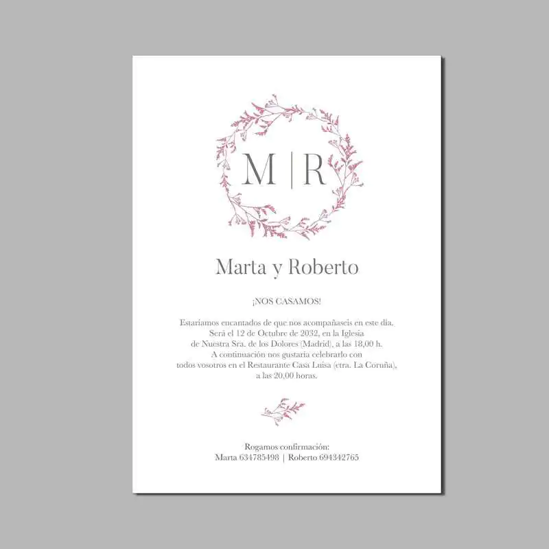 INVITACIÓN BODA colección "CORONA FRAMBUESA"