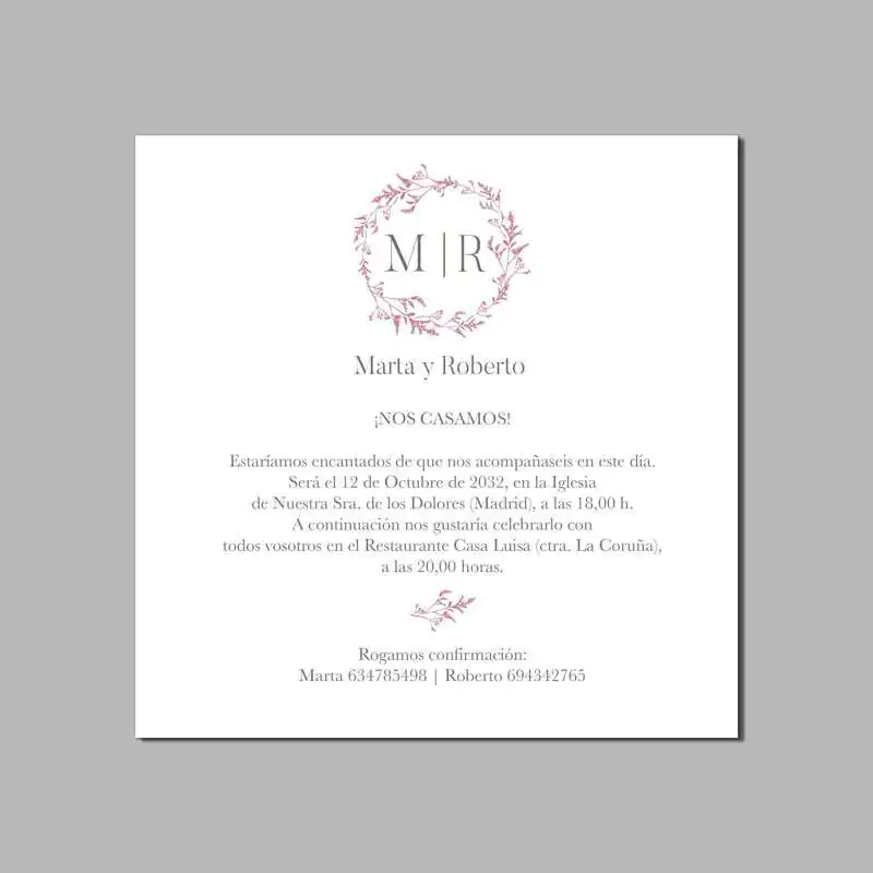 INVITACIÓN BODA colección "CORONA FRAMBUESA"