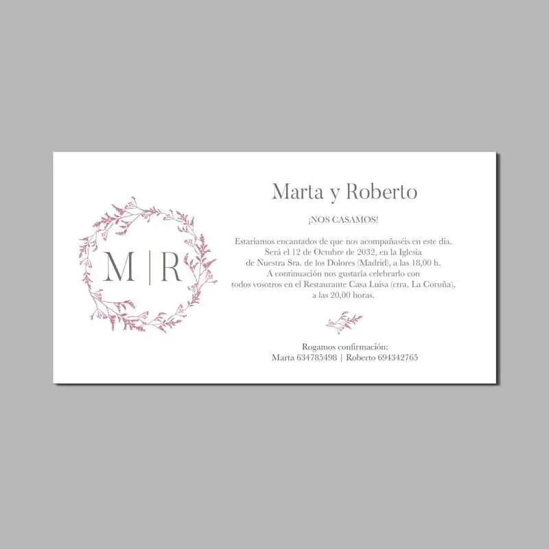 INVITACIÓN BODA colección "CORONA FRAMBUESA"