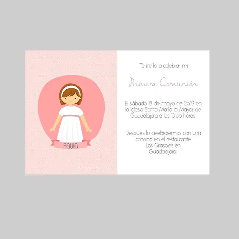 INVITACIÓN DE COMUNIÓN DE NIÑA CON CIRCULO