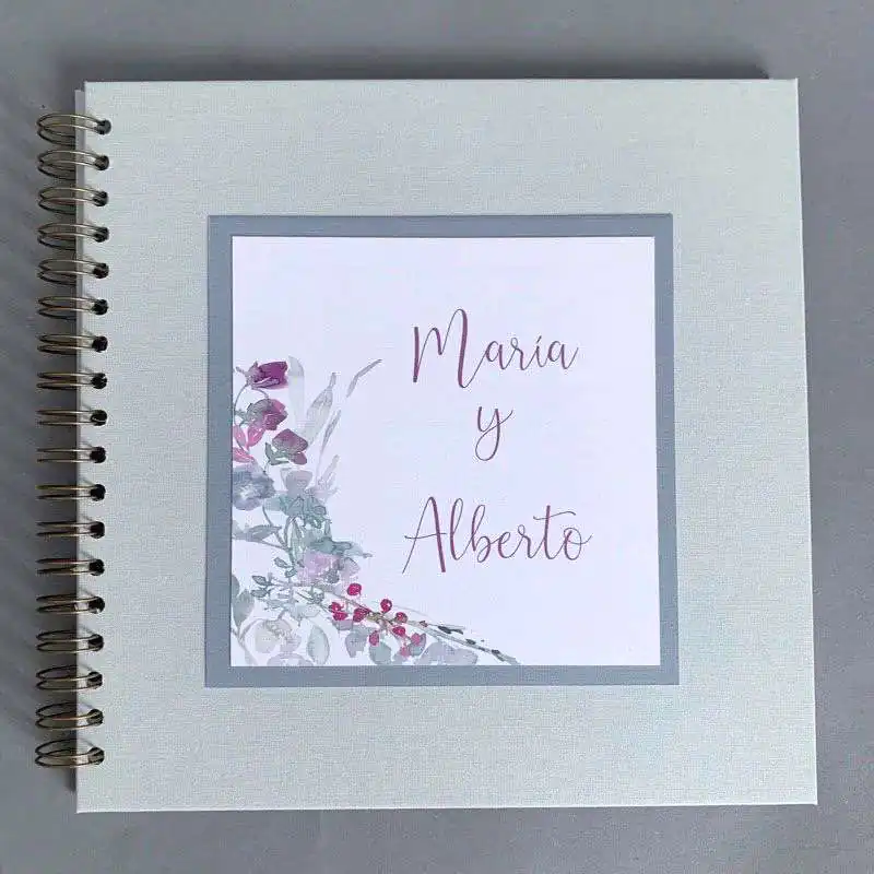 LIBRO DE FIRMAS DE TELA DE BODA colección "flores moradas"