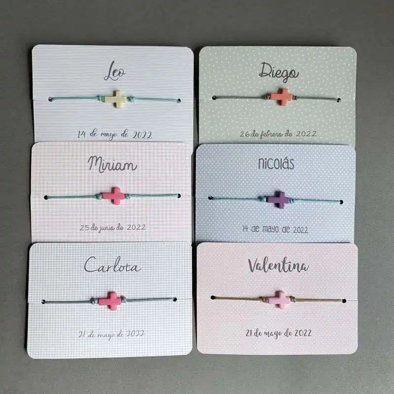 PULSERAS CON CRUCES DE COLORES Y CORDON DE ALGODÓN ENCERADO
