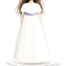 VESTIDO MANGA CORTA CON FAJÍN AZUL