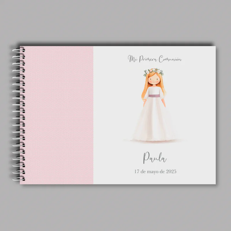 ÁLBUM CON ESPIRAL PERSONALIZADO CON DIBUJO NIÑA TIPO ACUARELA